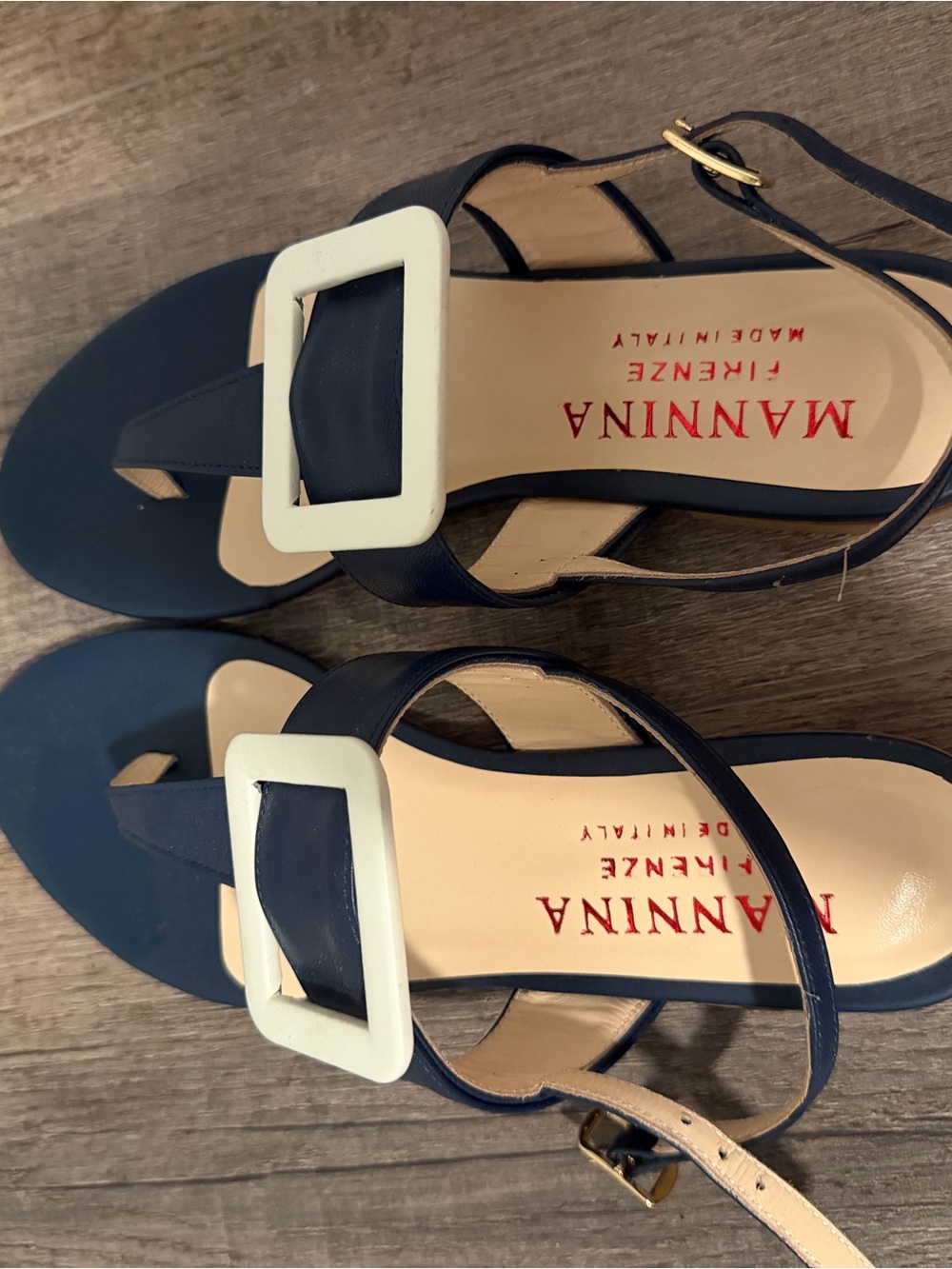 Navy Leather Buckle Sandals